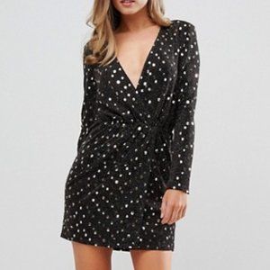Flounce London Size 10 Black Wrap Front Mini Dress